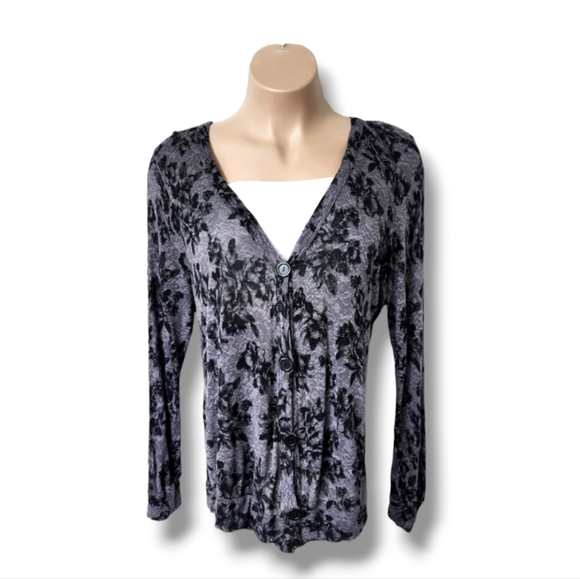 French Laundry Semi-Sheer Floral Baroque Long Sleeve Cardigan | 22/24 - Picture 1 of 7